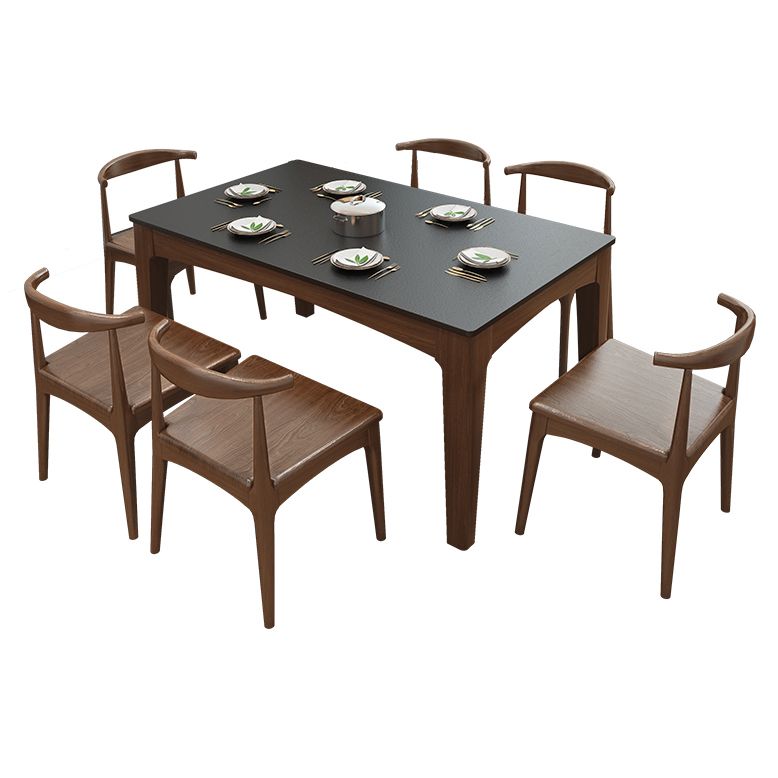 Mid-Century Sintered Stone Table Ash Wood 4 Legs Base Rectangle Table for Home