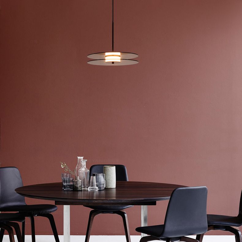 Modern One Head Hanging Light Brown Glass Disk Contemporary Down Lighting Pendant for Dinning Room