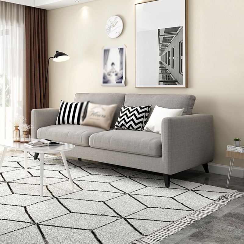 Contemporary Linen Tuxedo Arm Standard Sofa with Loose Back for Living Room