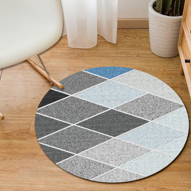 Minimalist Modern Rug in Grey and Blue Geometry Diamond Triangle Pattern Rug Polyester Non-Slip Carpet for Home Decor