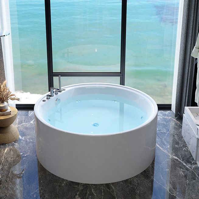 Acrylic Round Bath Tub Whirlpool Freestanding Bathtub with Tub Filler and Trim Kit