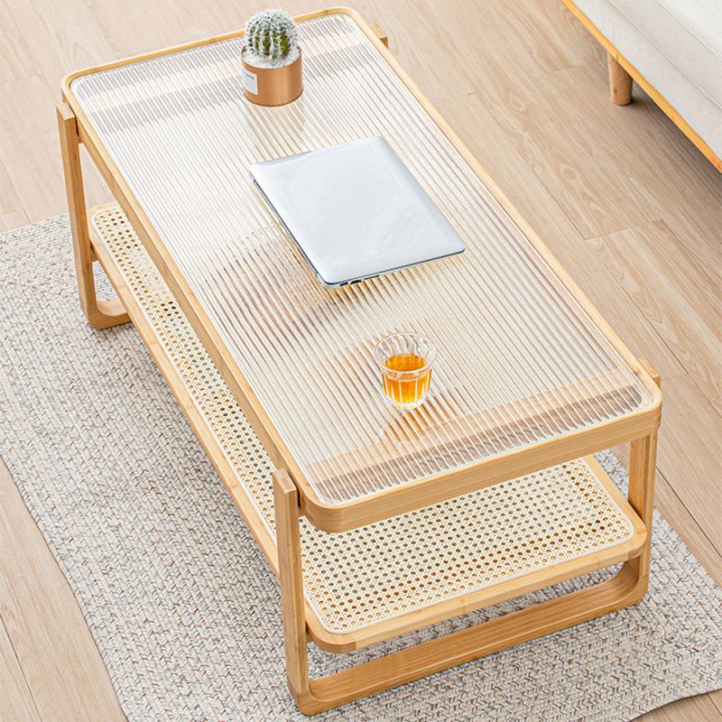 Minimalism Tropical Coffee Table Glass 4 Legs Storage Rectangular Coffee Cocktail Table