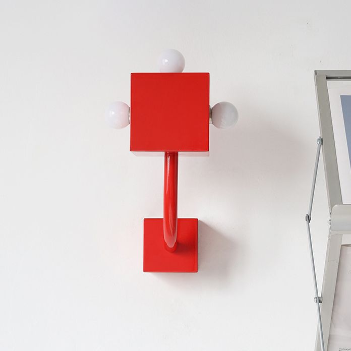 Modern Sconce Light Geometric Metal 3 Lights Wall Lamp in Red
