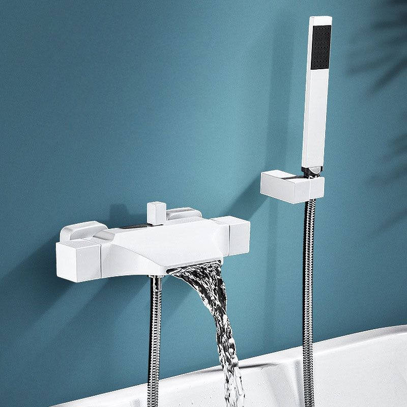 Contemporary Wall Mounted Metal Tub Filler Double Handles Waterfall Tub Faucet Trim