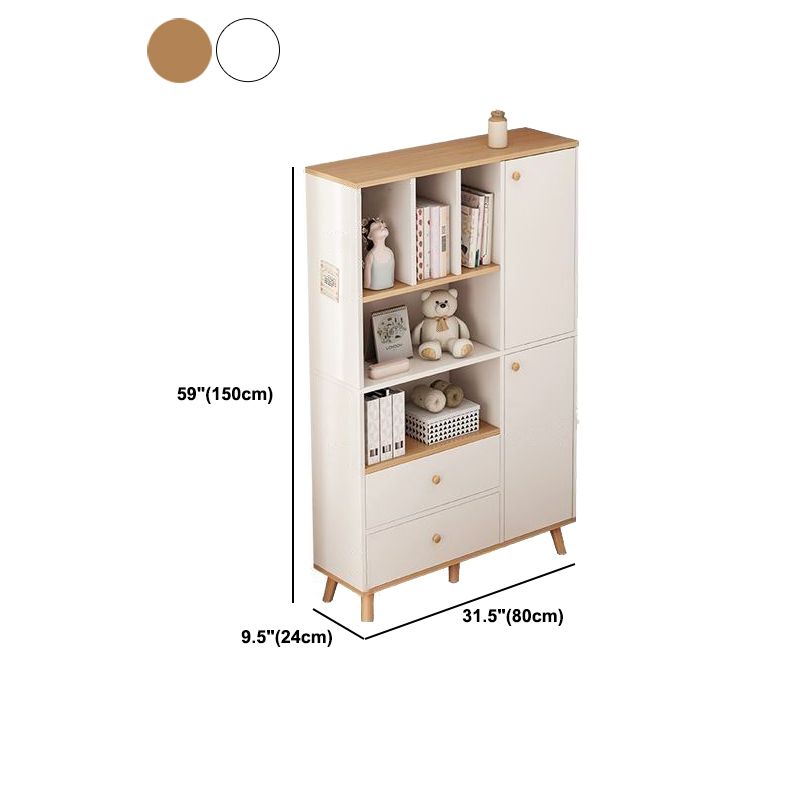 Modern Matte Finish Bookshelf Wooden Standard Bookcase with Drawer Storage