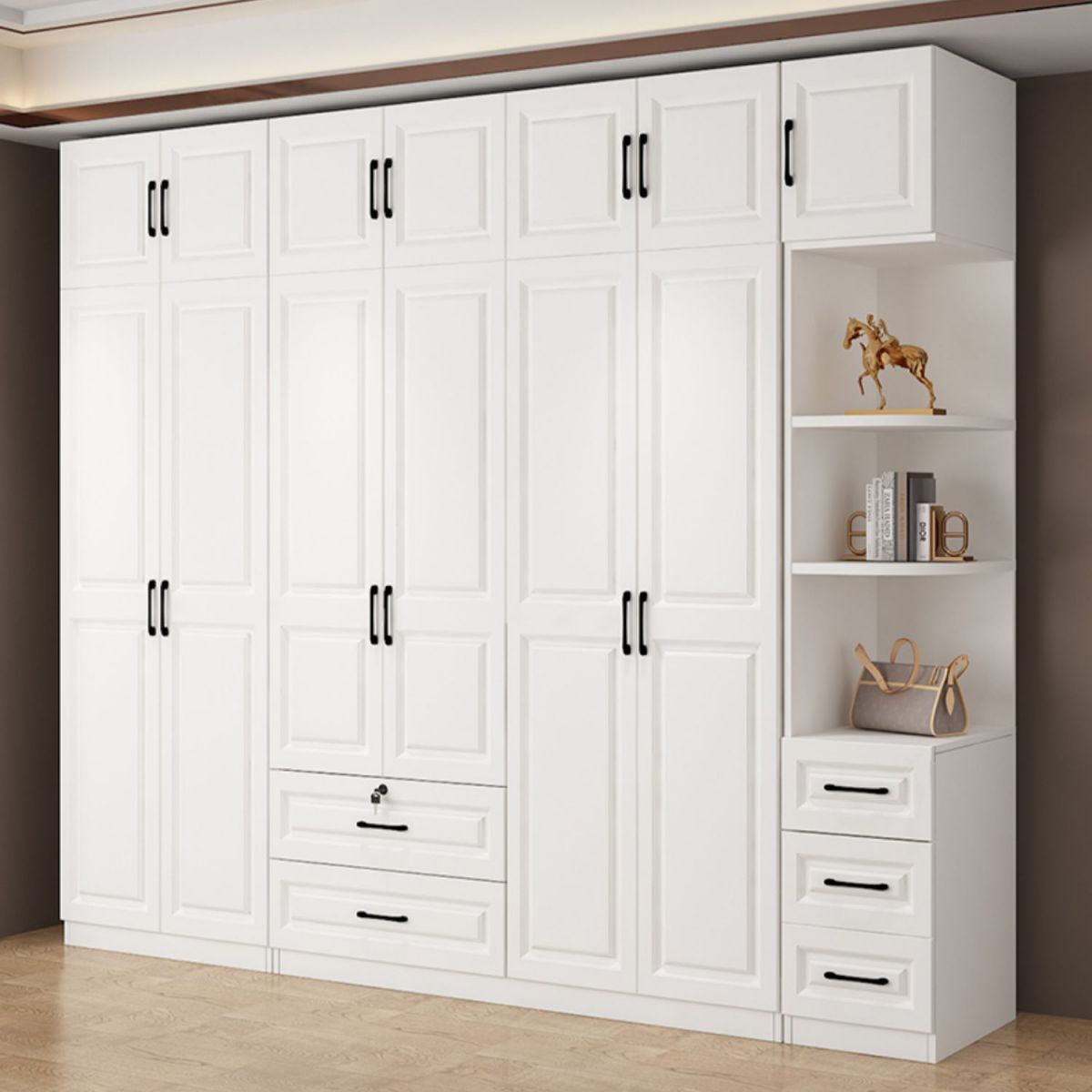 Hinged Wardrobe Cabinet White Wardrobe Armoire with Shelves for Home