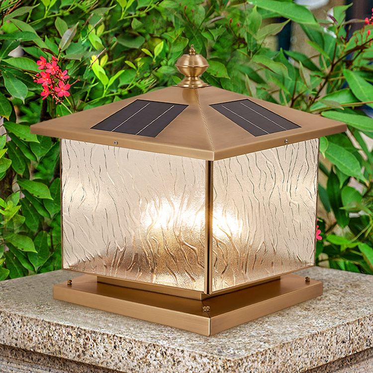 Rectangle Shape Metal Solar Pillar Lamp Modern 1 Light Waterproof Outdoor Light