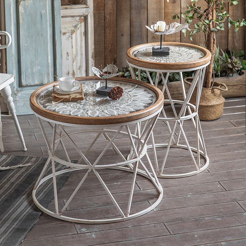 Frame French Country Round Coffee Table Distressed Wood Cocktail Table