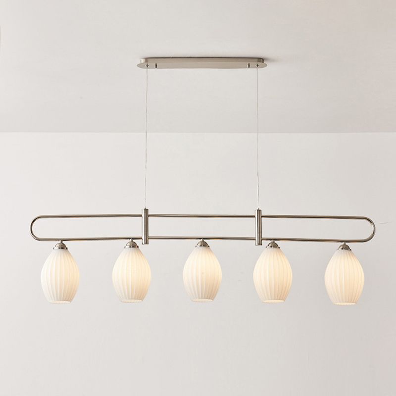 Drum Shape Glass Island Chandelier Modern Style Multi Lights Island Ceiling Light in White