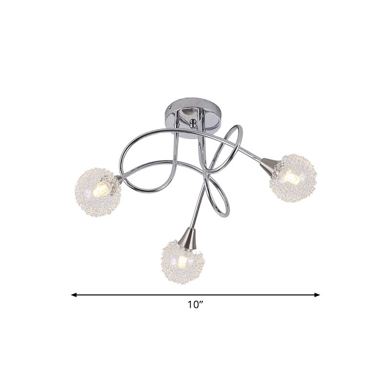 Lampe semi - encastrée en verre transparent sphérique plafonnier encastré moderne à 3 lumières chromé Twist LED avec abat - jour en boule de soie en aluminium