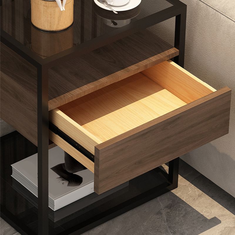 Square Glass/Stone Top End Table 21.26" Tall 1-Drawer Side Table with Storage Shelf
