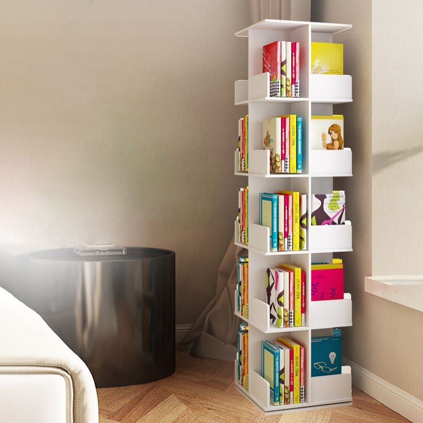 Contemporary Style Bookshelf Rotatable White Bookcase for Home and Office