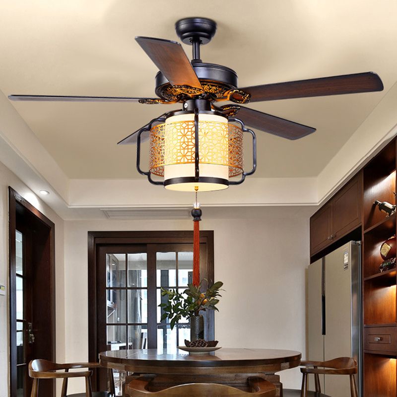 Lantern Kitchen Ceiling Fan Traditional Stylish Metal 42"/52" W 3 Bulbs Brown Semi Flush Light Fixture