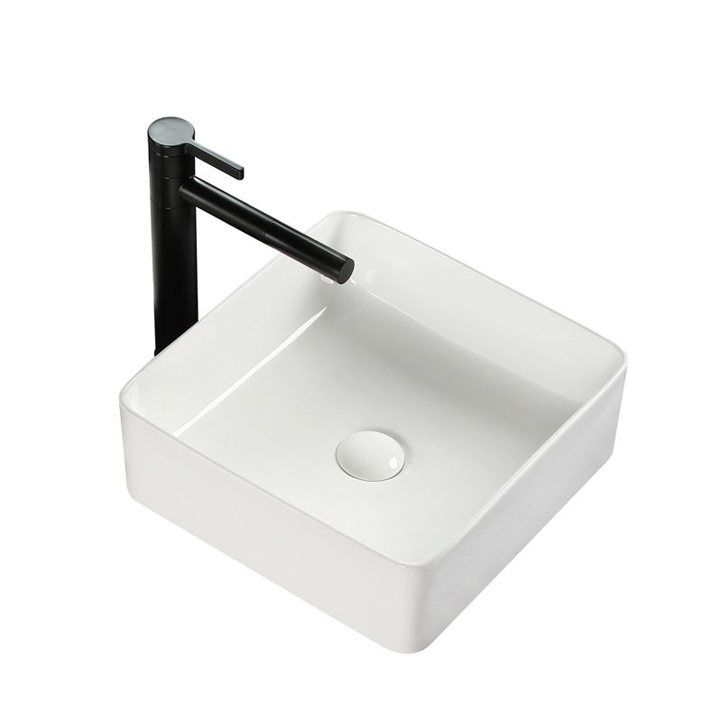 Bathroom Sink Ceramic White Square Black Faucet Bathroom Sink