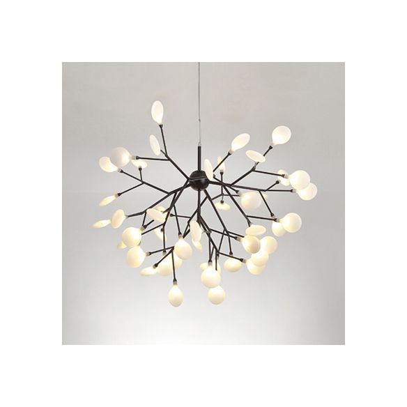 Branch Design Glass Hanging Lamp Modernist 27/36 Lights Black/Gold Chandelier Pendant Light with Leaf Shade