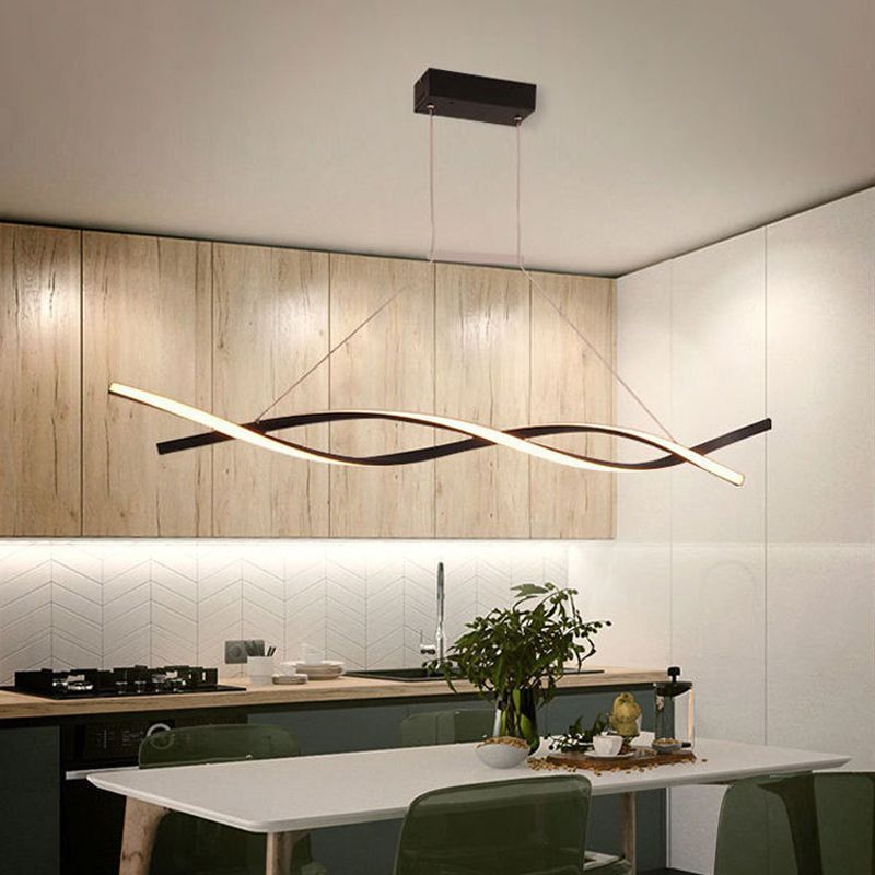 Metal Linear Shape Chandelier Light Modern 2 Lights Chandelier Light Fixture in Black