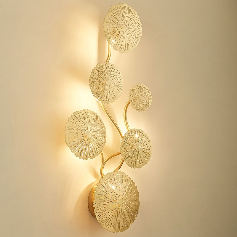 Lotus Leaf Shaped Wall Light Postmodern Stainless Steel Foyer Wall Sconce in Gold