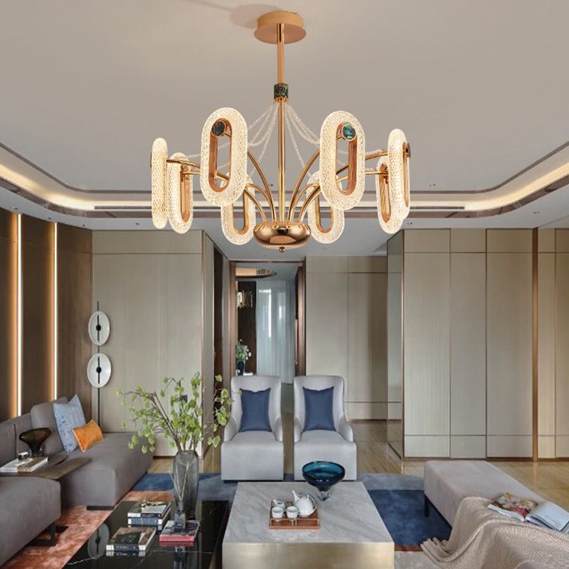 Postmodern LED Chandelier Oval Shape Suspension Lamp with Crystal Beads