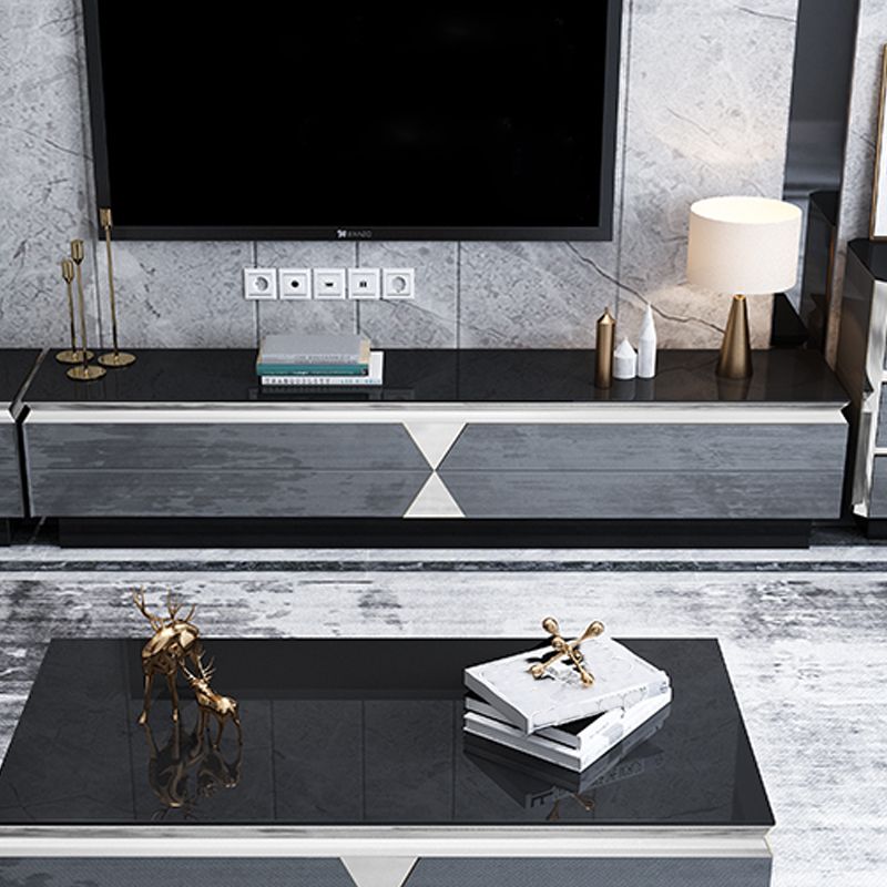 Glass and Wood TV Console Style Home Closed Black TV Stand Co