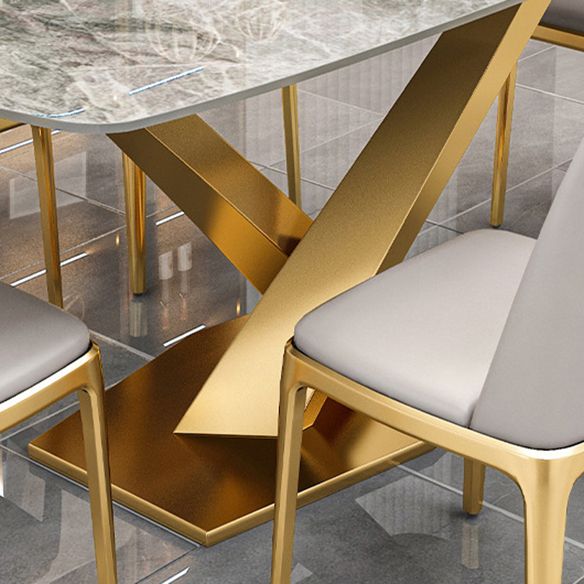 Modern Style Sintered Stone Kitchen Set with Table and Upholstered Chairs