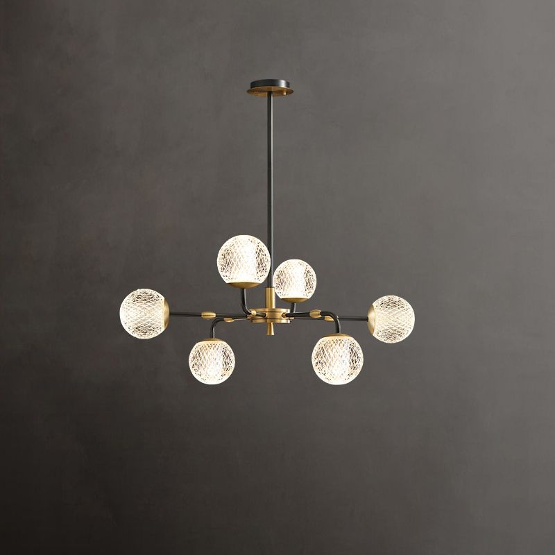 Contemporary Brass Glass Ball Chandelier Black Hanging Pendant for Bedroom
