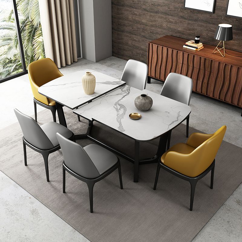 Modern 1/3/4/5 Pieces Scalable Dinette Set with Sintered Stone Black Wood Dining Table Set