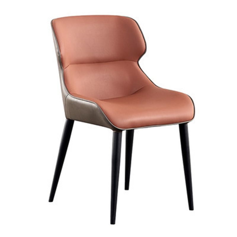 Black Metal Legs Dining Chairs Faux Leather Low Back Side Chair