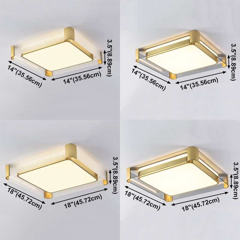 Geometry Shape Ceiling Lamp Modern Copper Flush Mount with Glass Lampshade for Bedroom