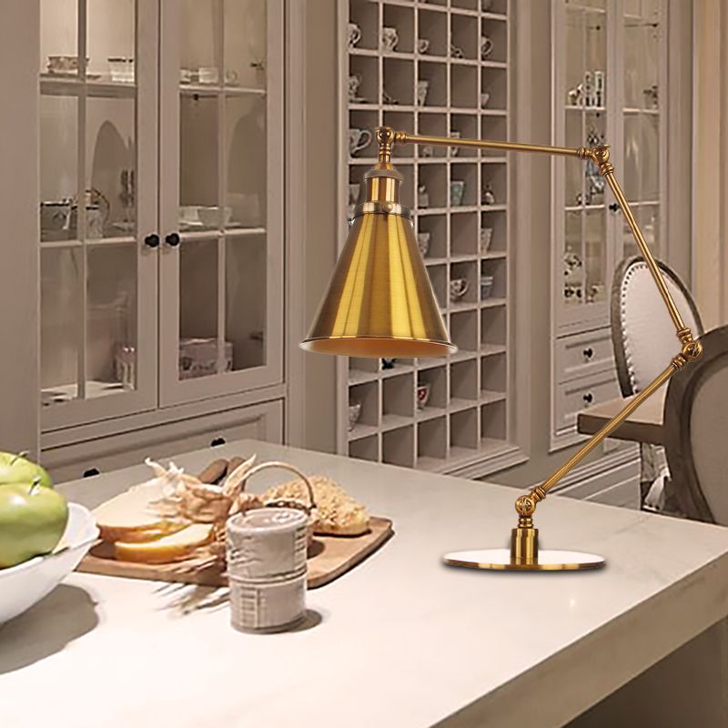 Lampada da tavolo svasata elegante industriale in metallo a 1 luce Lampada da tavolo per sala da pranzo con braccio di lunghezza 8"+8"/8"+8"+8" in oro