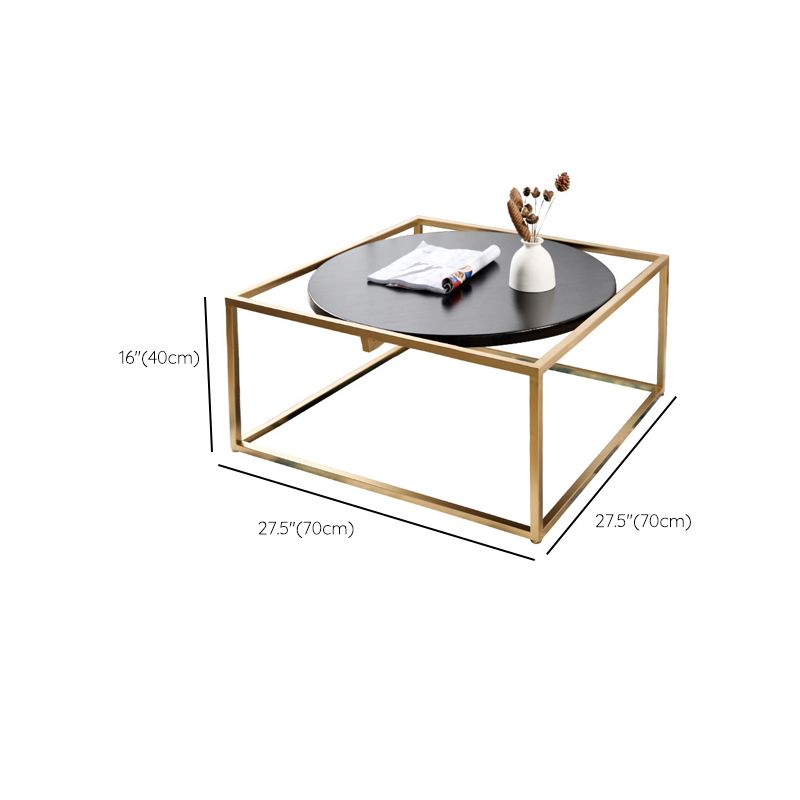Metal Frame Base Coffee Table Round Wood Cocktail Table in Gold