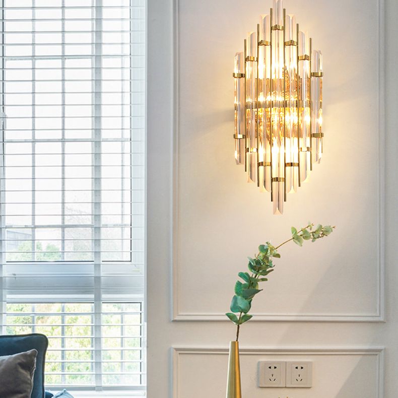 Geometric Gold Wall Lamp in Modern Creative Style Wrought Iron Wall Sconce with Crystal Shade
