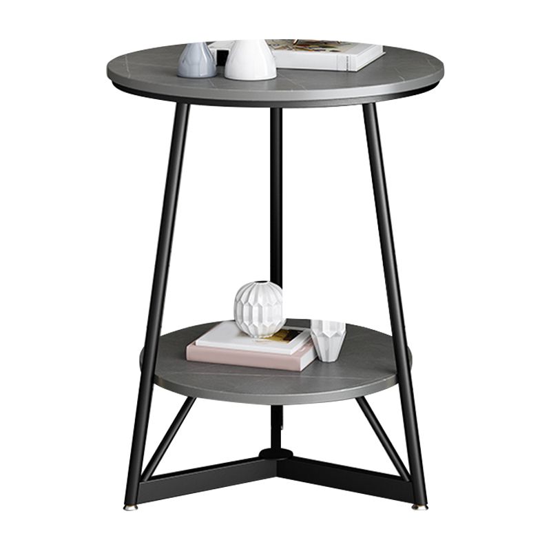 23.6" Tall Modern Round Slate Top Side Table Metal Cross-leg End Table with Shelf