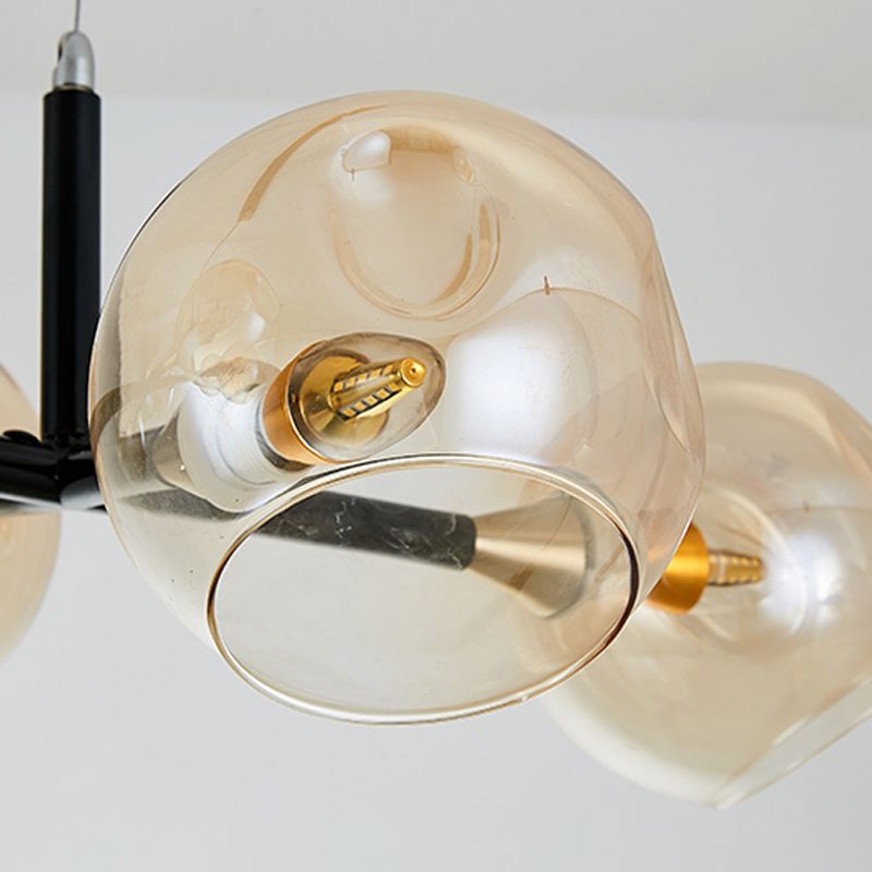Glass Round Shape Chandelier Light Modern Style 8 Lights Chandelier Light Fixture in Gold