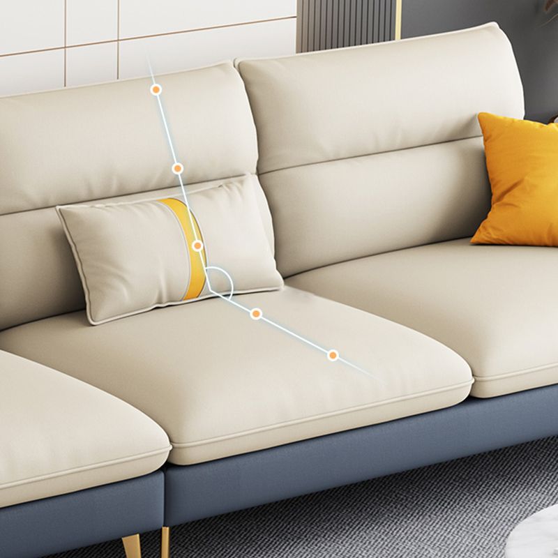 Recessed Arm Cushion Back Stain-Resistant Sofa Faux Leather Living Room Sofa