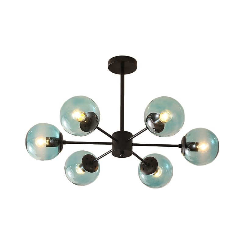 Amber/Blue/Clear Glass Spherical Chandelier Light Post Modern 6/8/10 Lights Black Pendant Lamp for Bedroom