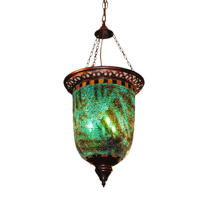 Bohemian Urne Kronleuchter Licht 2 Lampen Buntkunstglas Anhänger Beleuchtung in Blau für das Restaurant