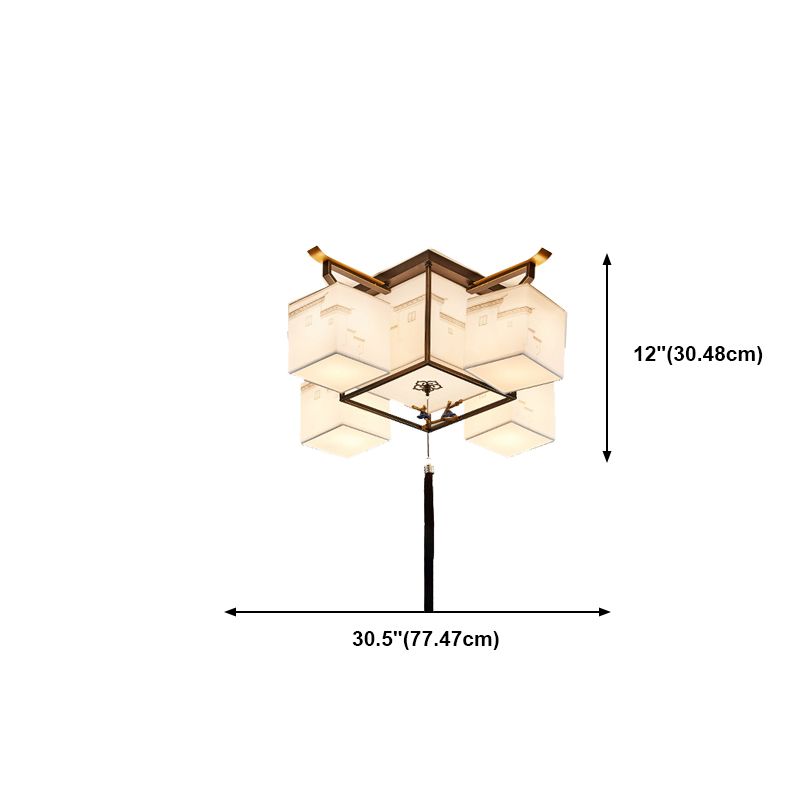 White Fabrics Ceiling Light in Traditional Style Geometric Flush Mount for Bedroom