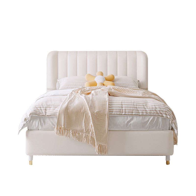 Contemporary White Wingback Bed with Upholstered Headboard Bed