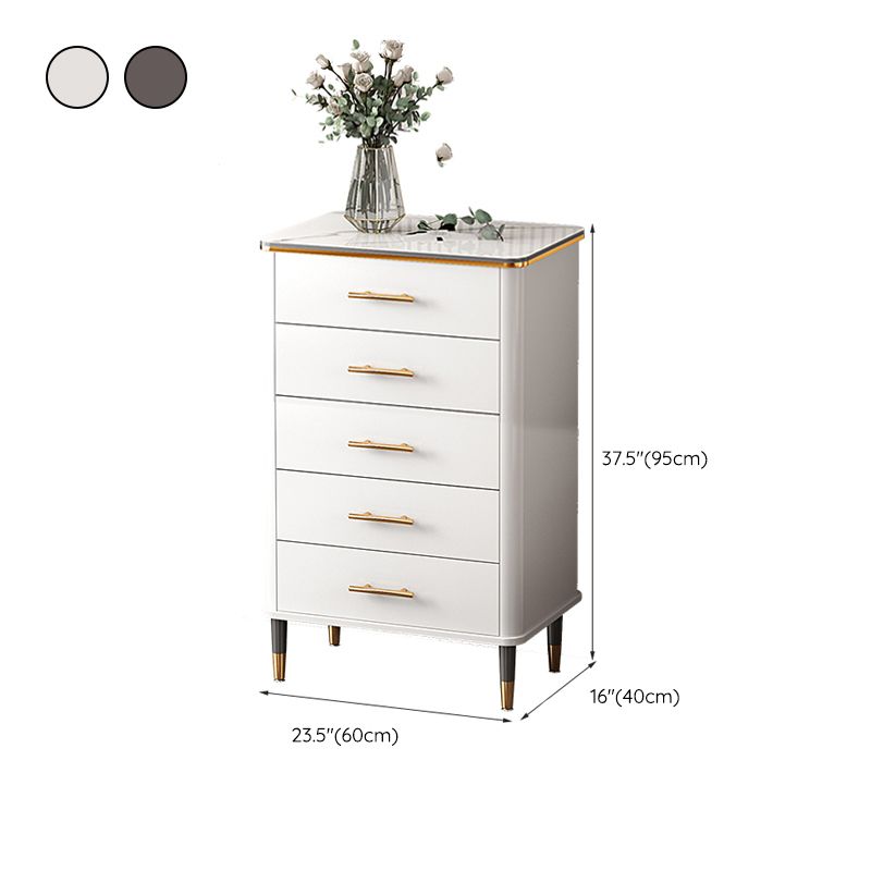 Glam Bedroom Stone Storage Chest Vertical Chest in White with Drawers
