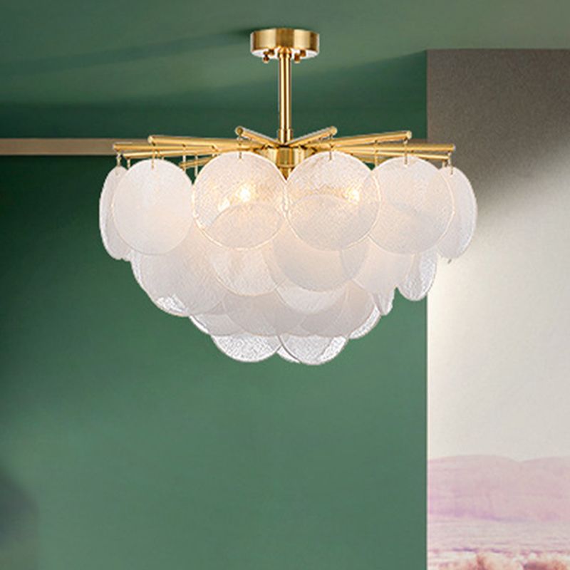 Lámpara de techo posmoderna de 4 cabezas de cristal semillado semi empotrada para sala de estar cónica en oro