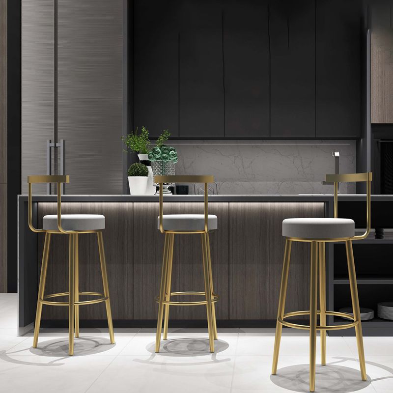 Glam Low Back Dining Stool Metal Armless Bar Stool with Cushion