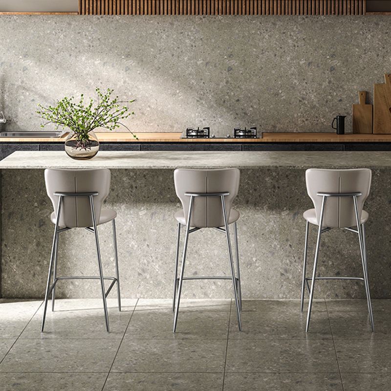 Modern Bar Stool Leather Backrest Counter Stool with Metal Base