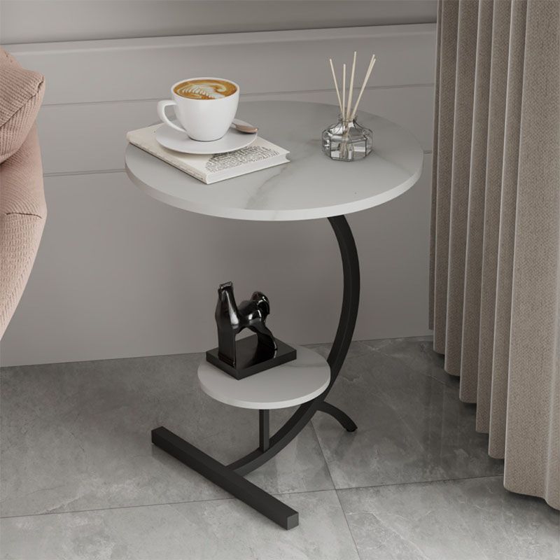 End Table with Storage and Shelf Modernist Slate Abstract Side Table