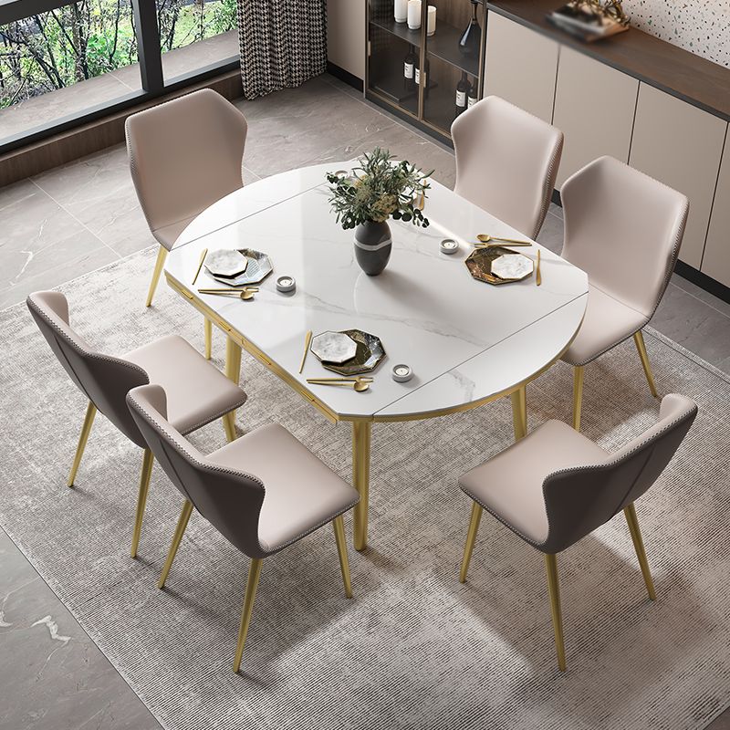 Glam 1/2/5/7 Pieces Dining Set Round Sintered Stone Dining Table for Dining Room