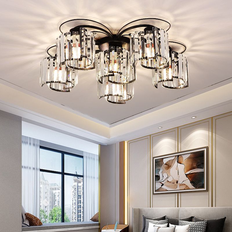 Flower Bedroom Flush Massimale Light Crystal Contemporary Flush Light Fixture in Nero