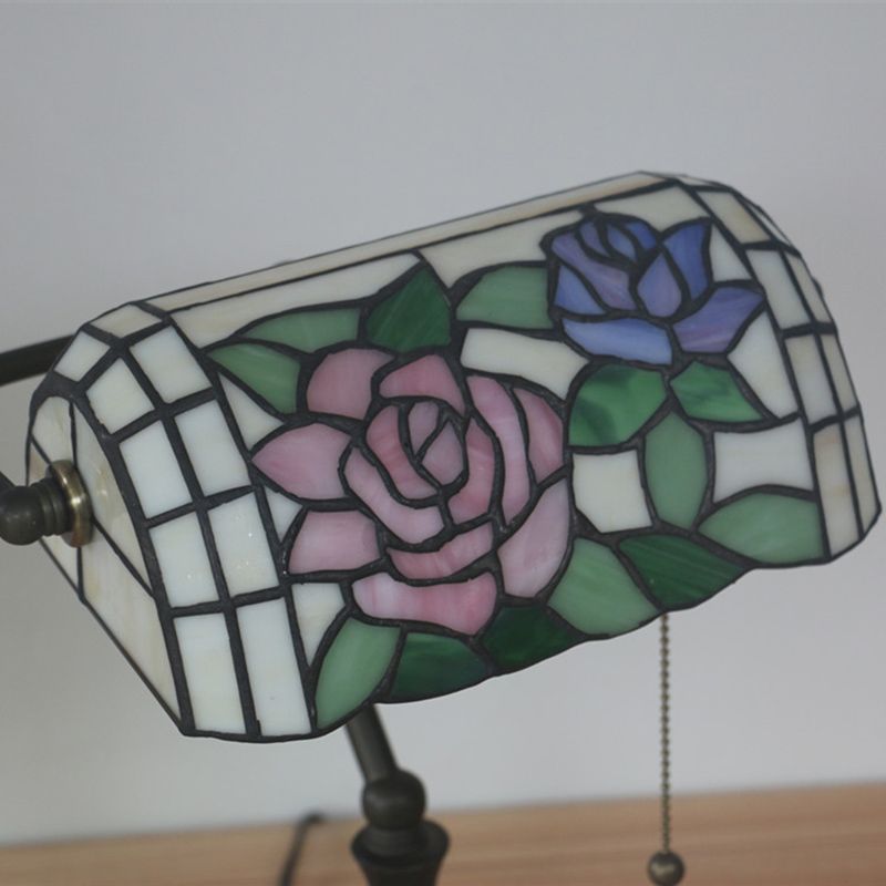 1 Light Bedside Table Lamp Tiffany Style Bronze Nightstand Light with Dragonfly Stained Glass Shade