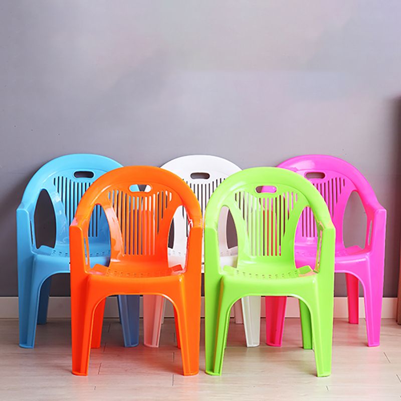 Contemporary Style Slat Back Stacking Side Chair Plastic Dining Arm Chairs