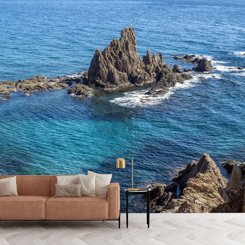 Photography Sea Mural Wallpaper for Dining Room Wall Covering in Soft Color