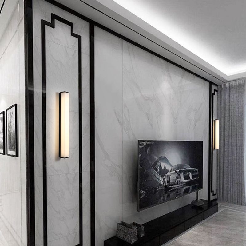 Modern Simple Style Retangular Shade Wall Sconce Metal and Glass 1 Light Sconces in Black Finish