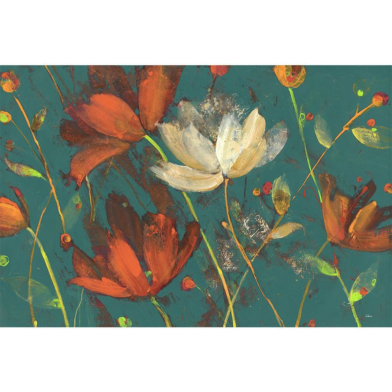 Extra Large Retro Mural Wallpaper in Orange and Green Blossoms Wall Art, Made to Measure